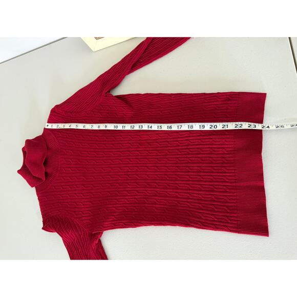Talbots Pima Cotton Cable Knit Ribbed Red Turtleneck Sweater XS Holiday XS - Picture 5 of 5